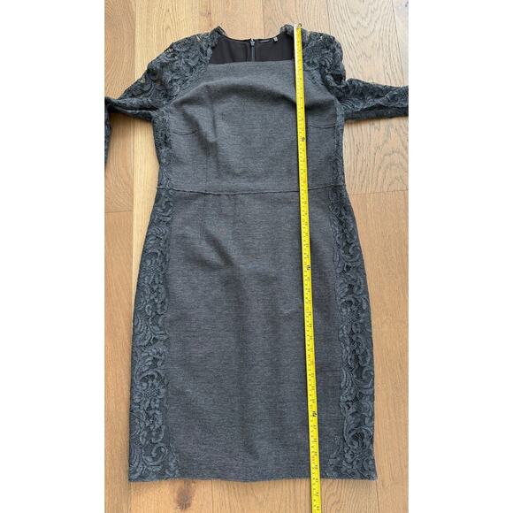 Elie Tahari Serena Dress Charcoal Grey Lace Long Sleeves Stretch 14 - Picture 7 of 8